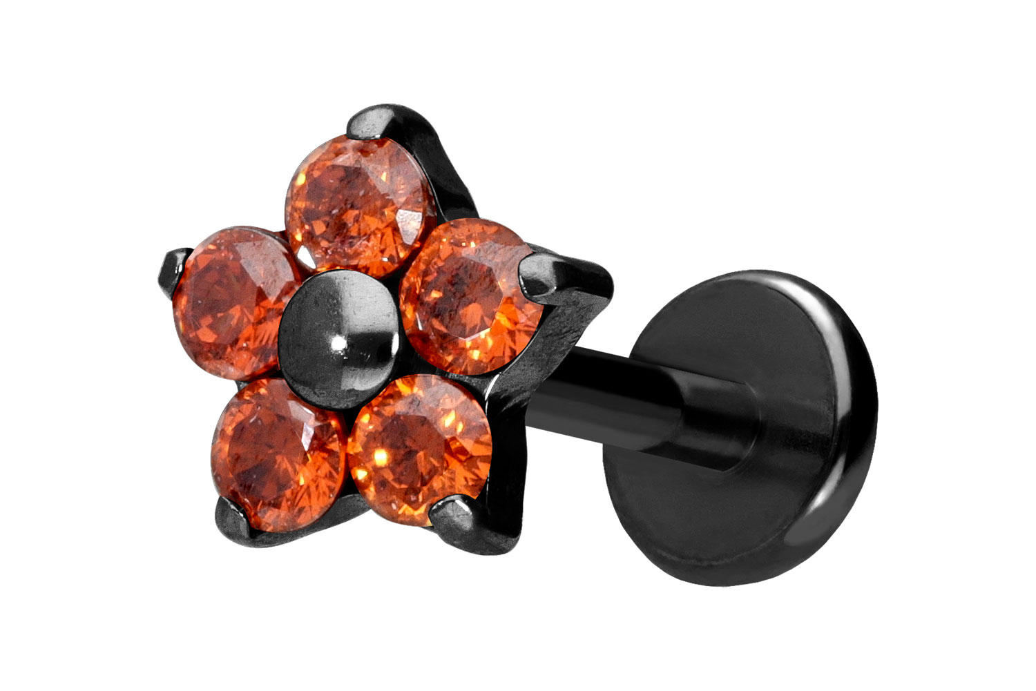 Titan Labret Piercing mit Push Fit KRISTALLBLUME